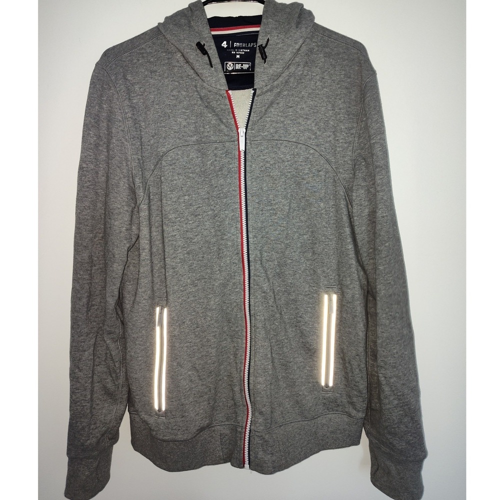 Fourlaps Mens Re-Up Full Zip Hoodie Heather Grey Reflective Athletic Jacket M